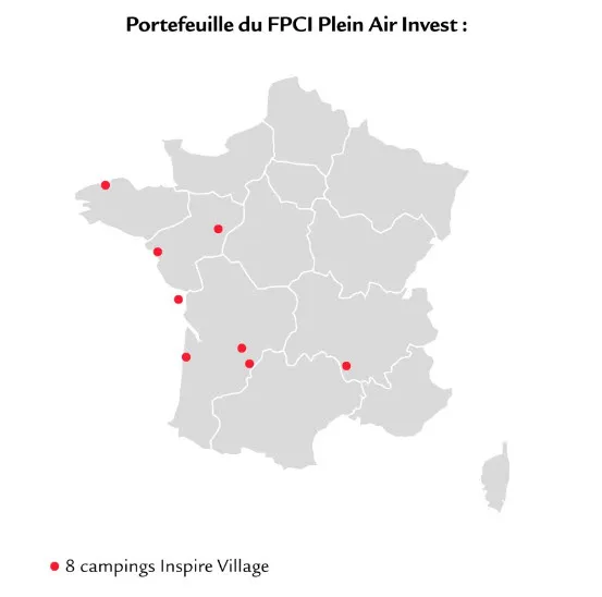 Carte de France des campings achetés par le FPCI Plein Air Invest