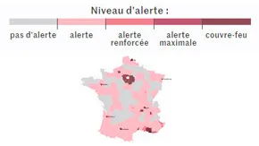 Visuel de la Carte de France des restrictions et couvre-feu applicables