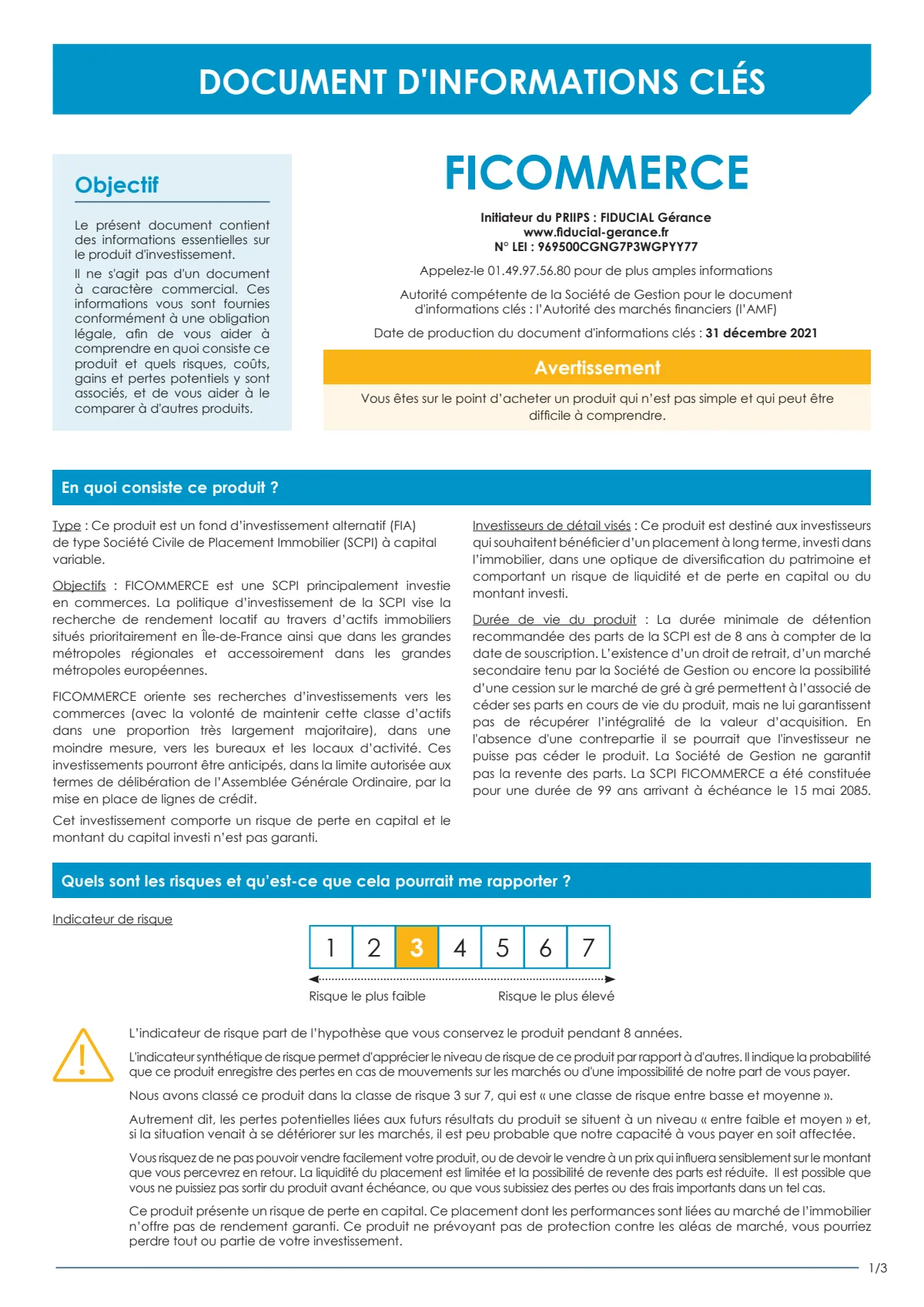 Informations clés (DIC) - 2021