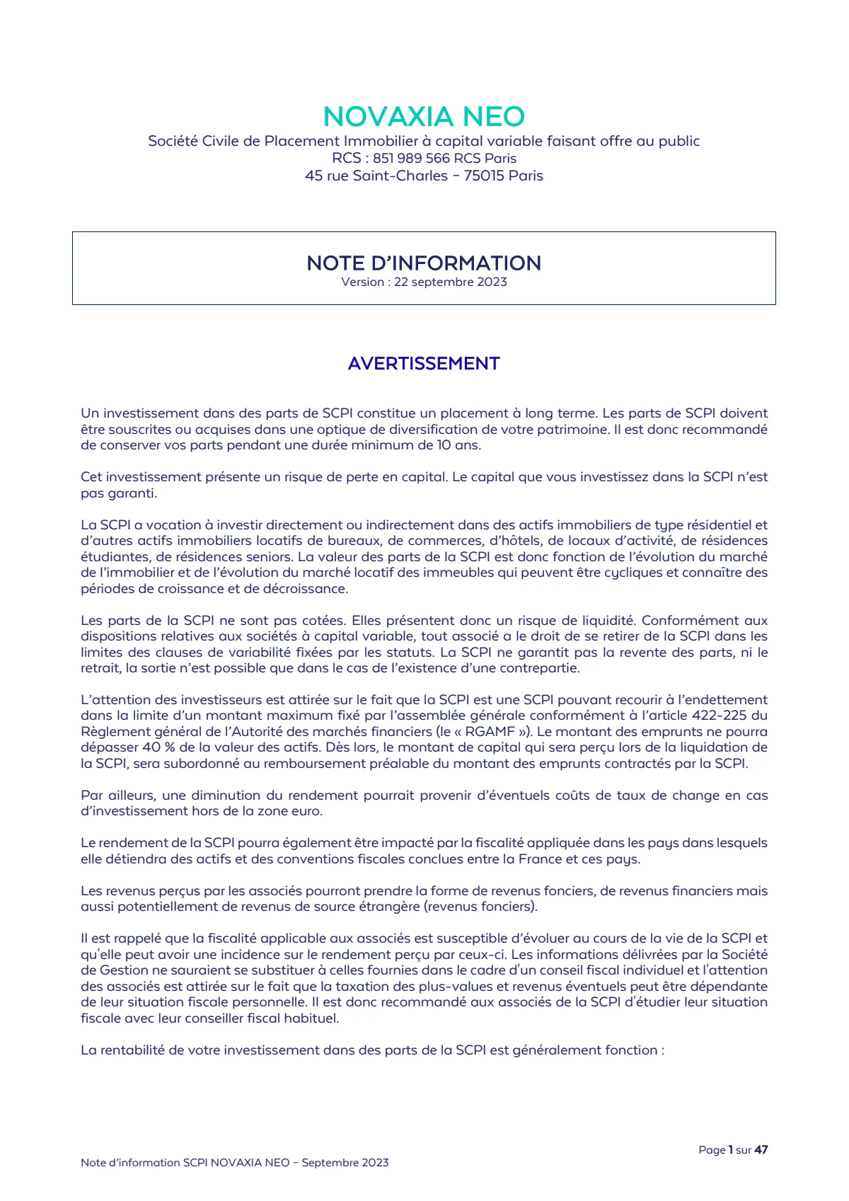 Note d'information