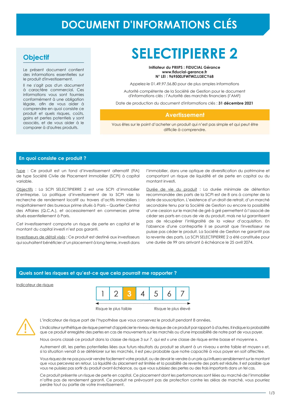 Informations clés (DIC) - 2021