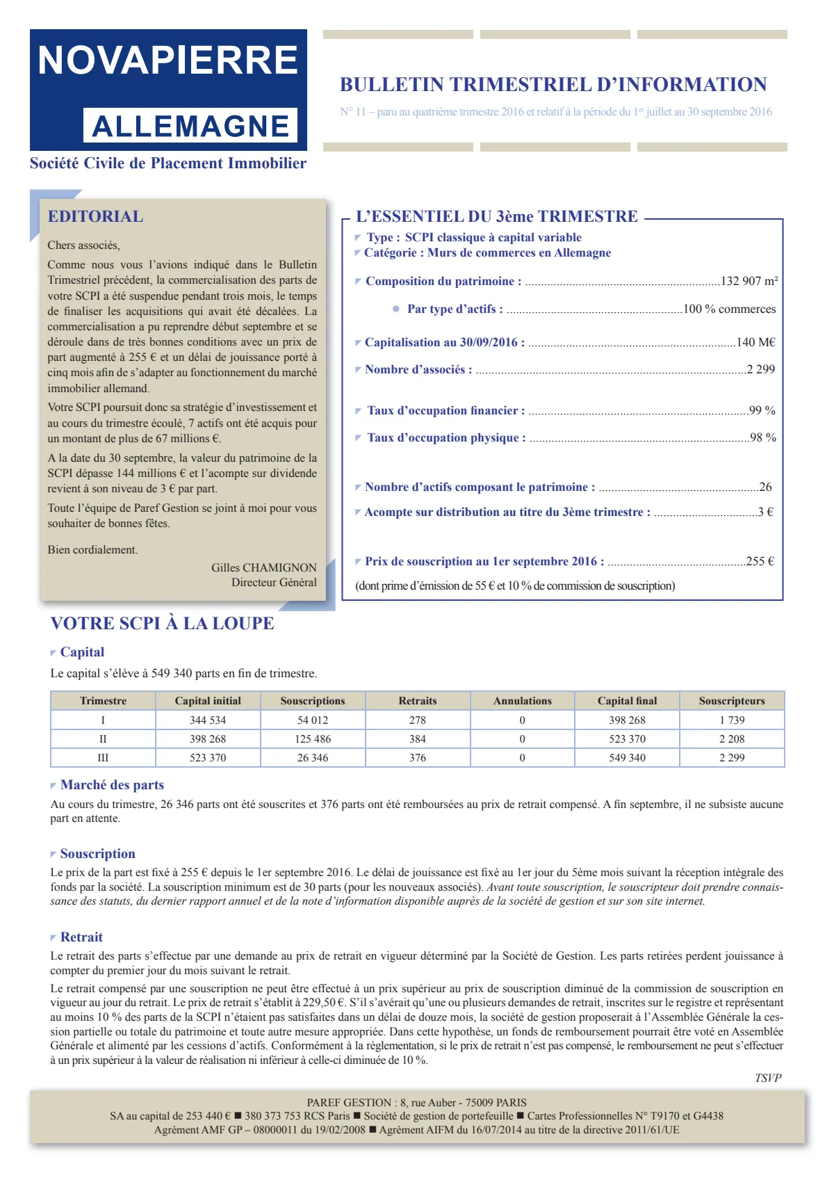 Bulletin trimestriel - 3ème trimestre 2016