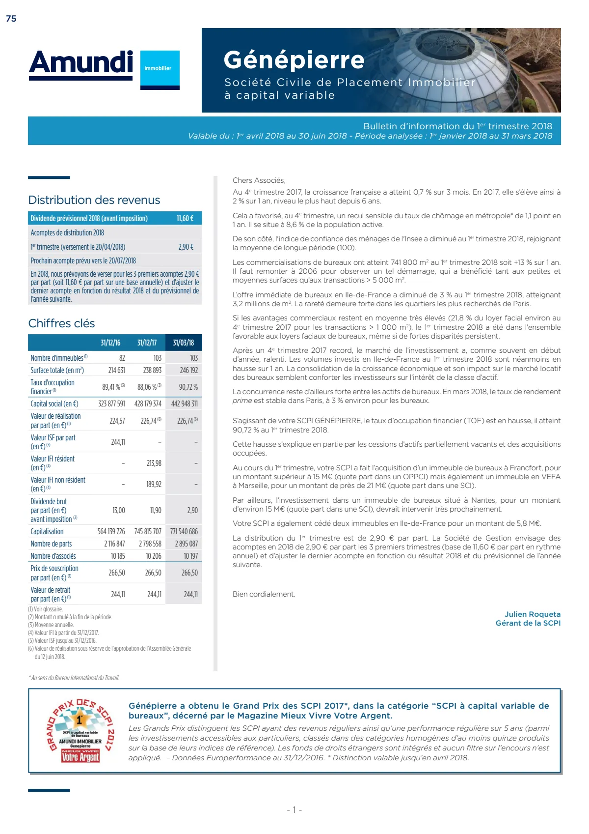 Bulletin trimestriel - 1er trimestre 2018