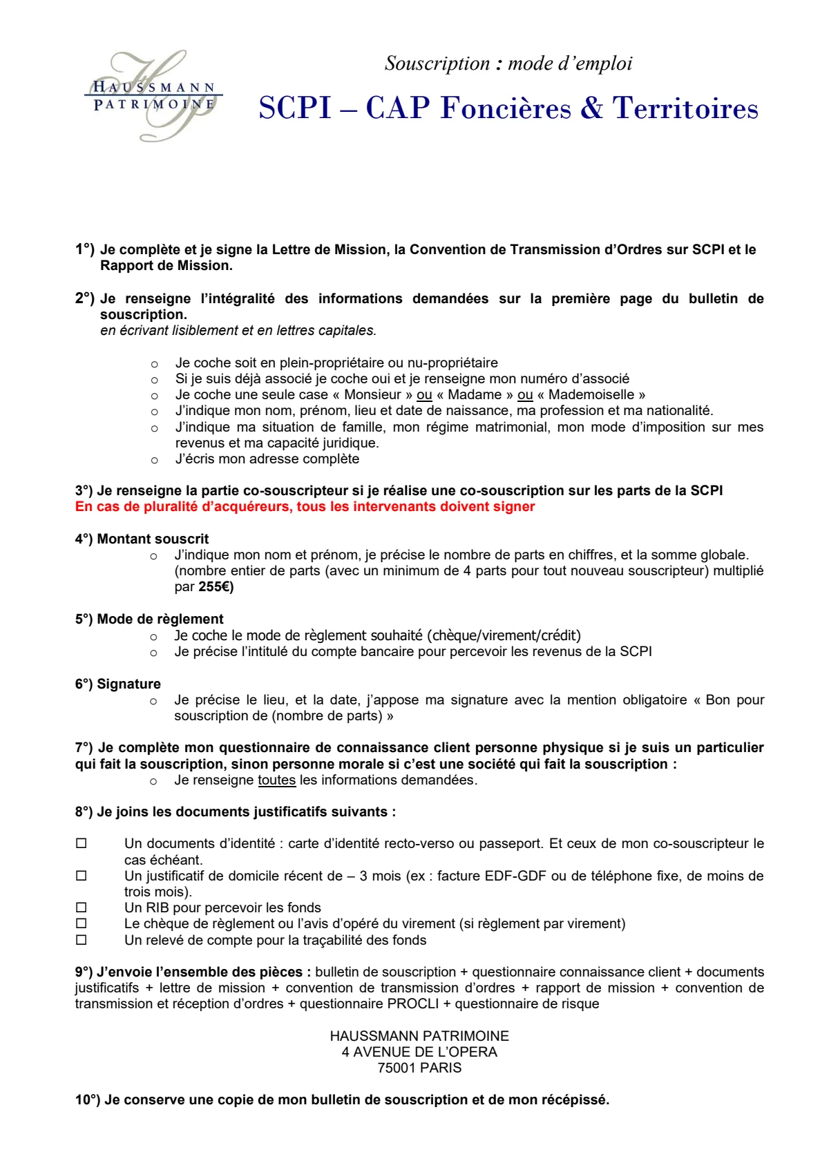 Bulletin de souscription (BS) remplissable