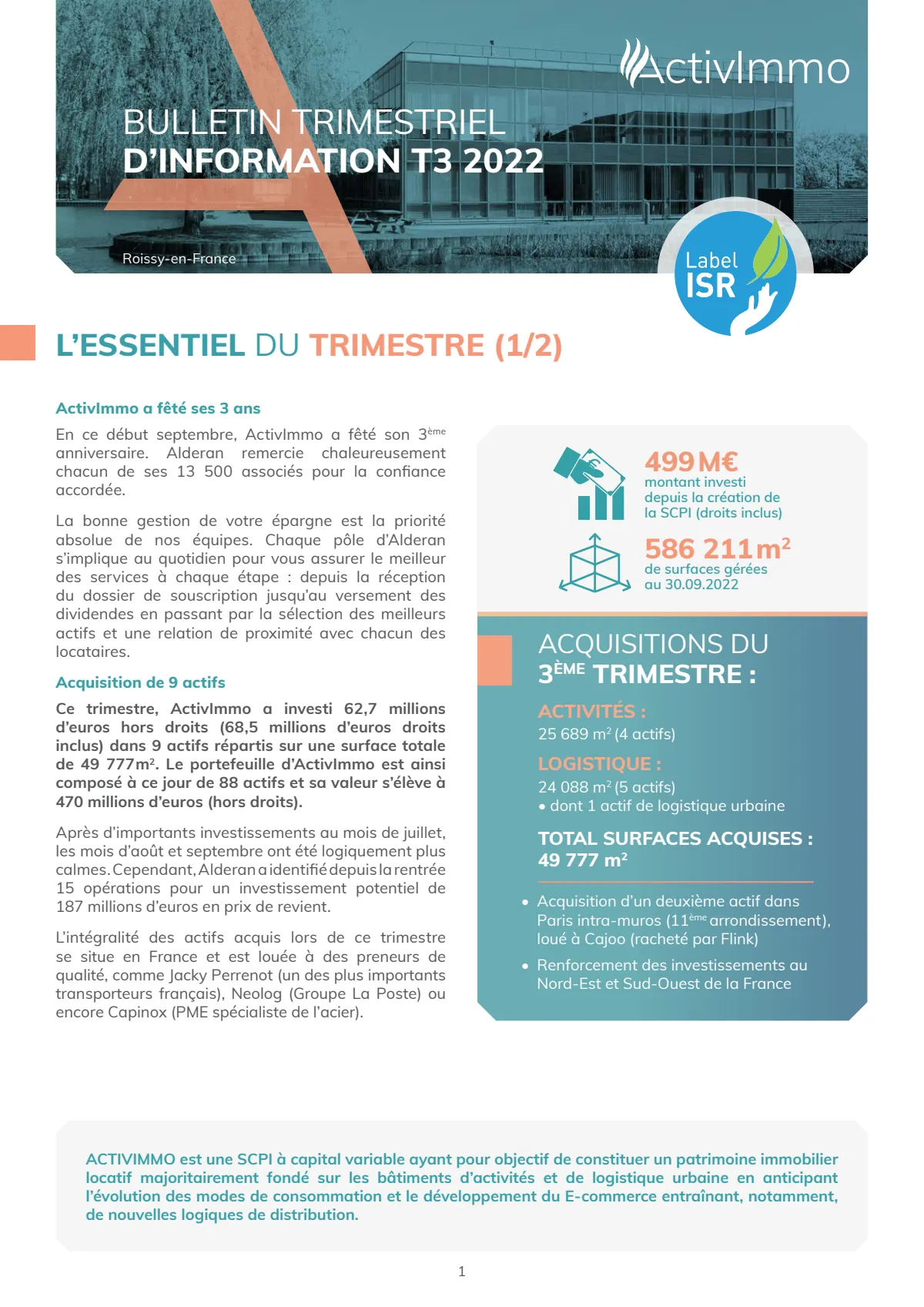 Bulletin trimestriel - 3ème trimestre 2022