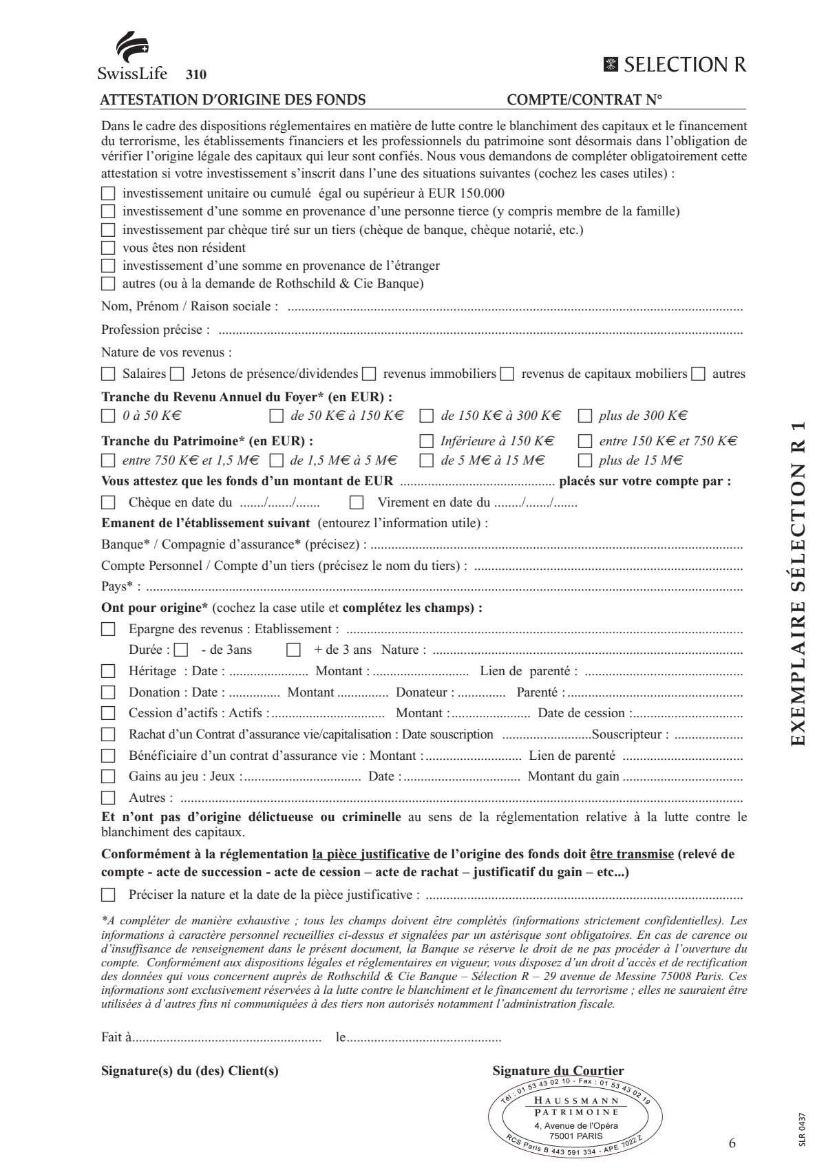 Attestation d'origine des fonds