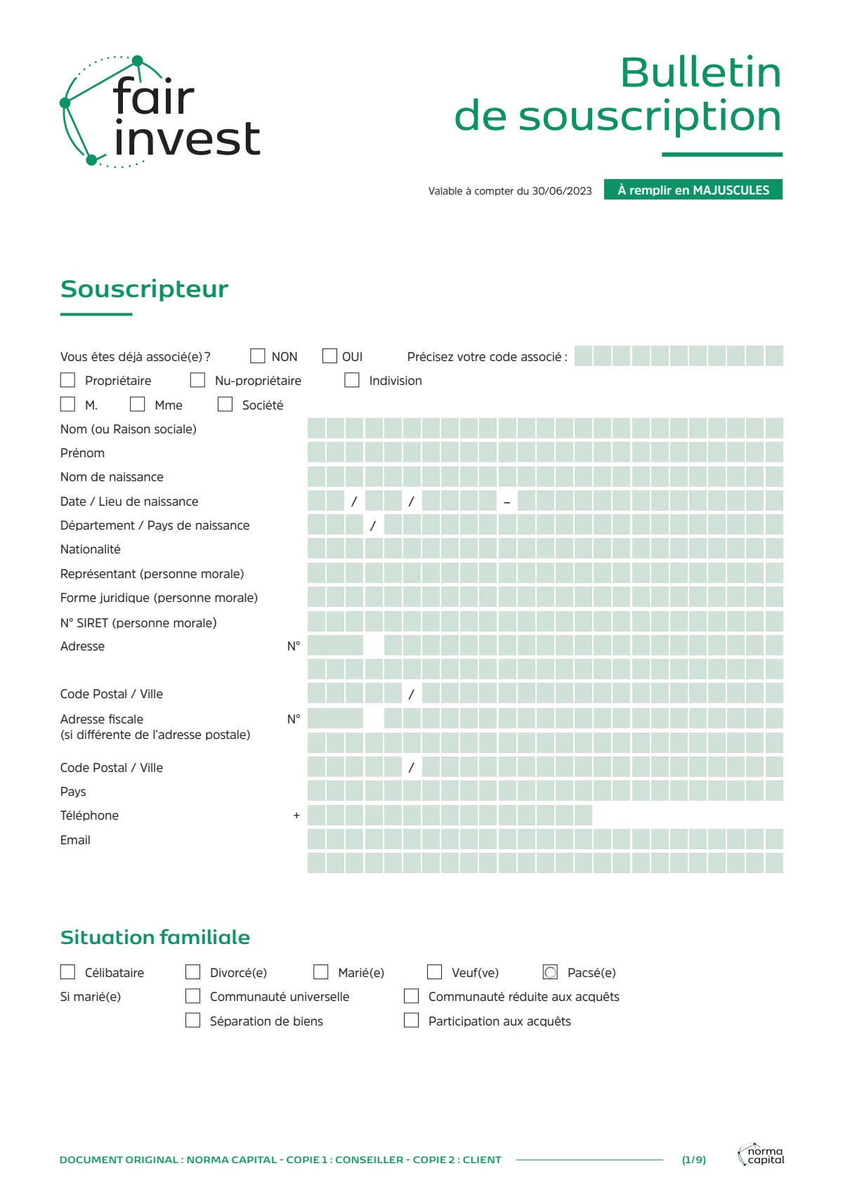 Bulletin de souscription (BS) vierge