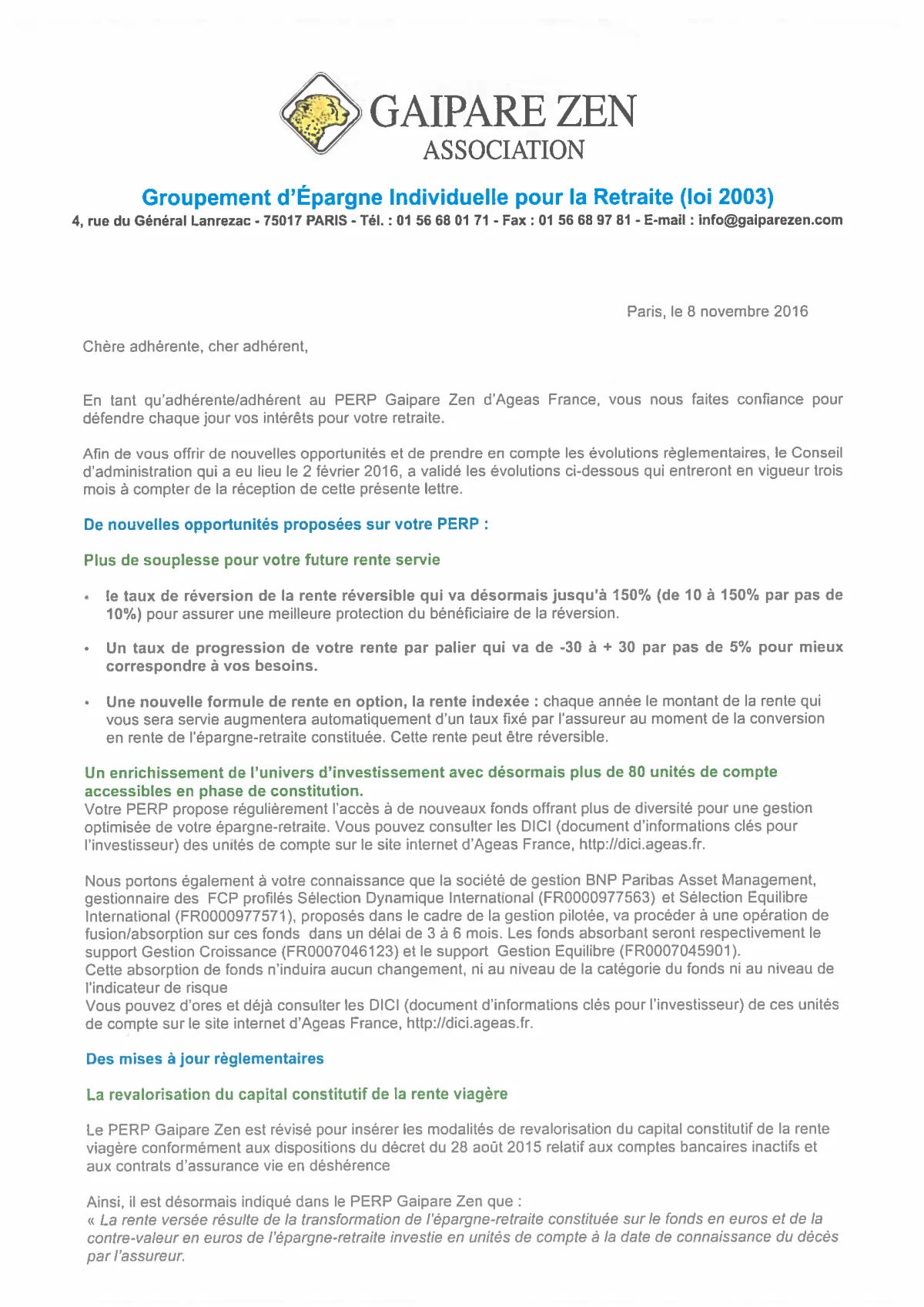 Lettre d'information novembre 2016