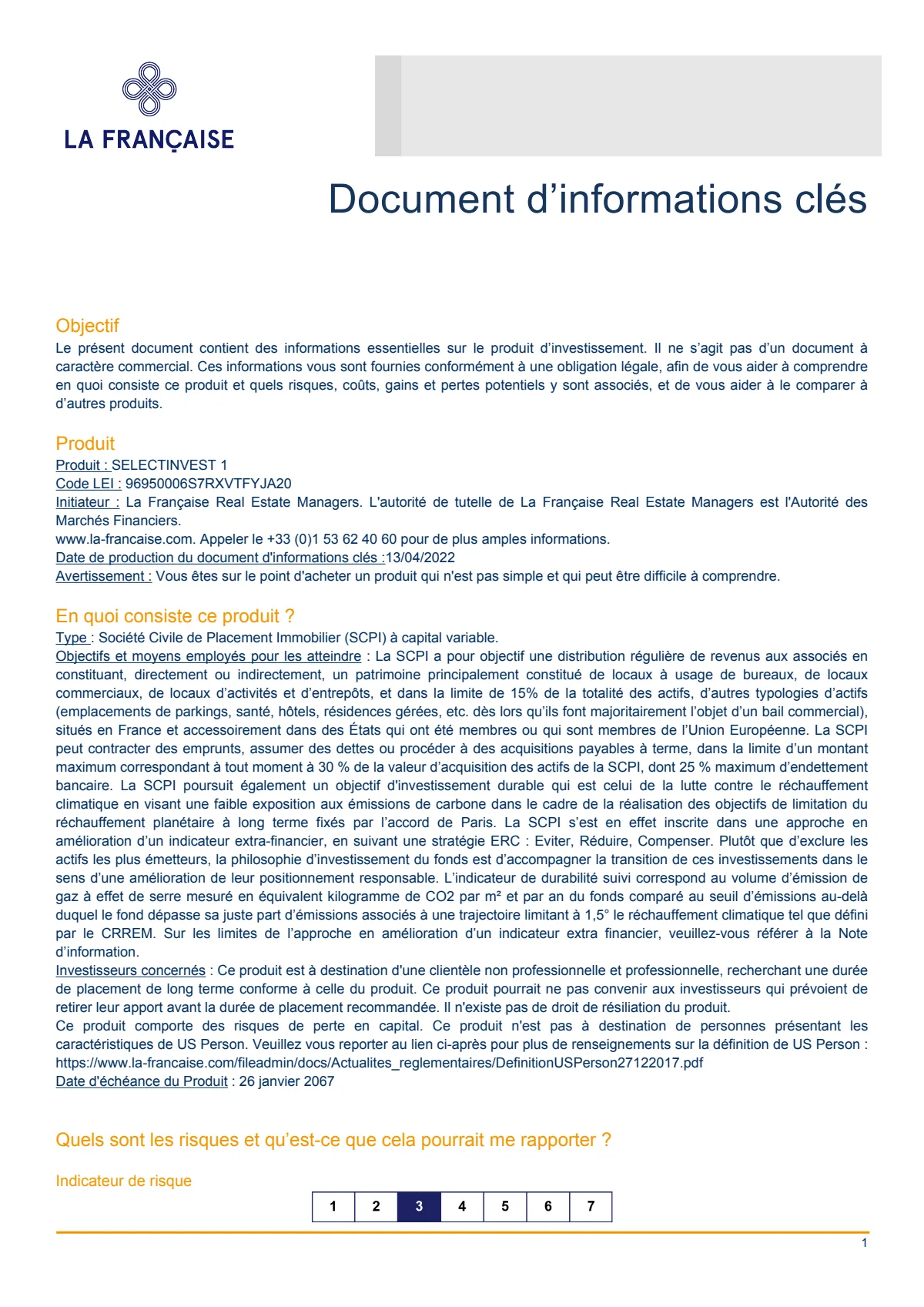 Informations clés (DIC) - 2022