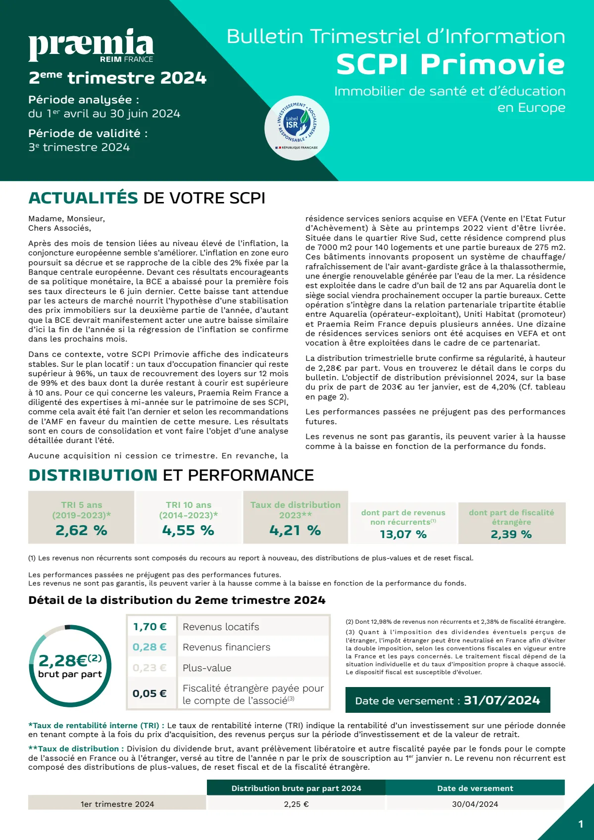 Bulletin trimestriel - 2ème trimestre 2024