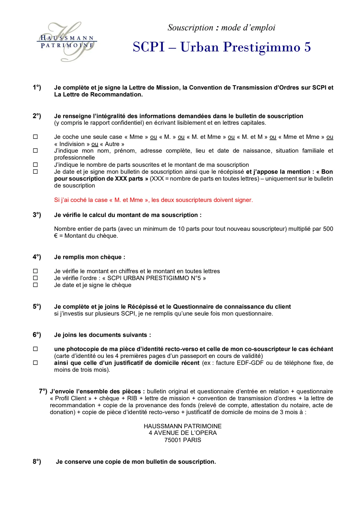 Bulletin de souscription (BS)