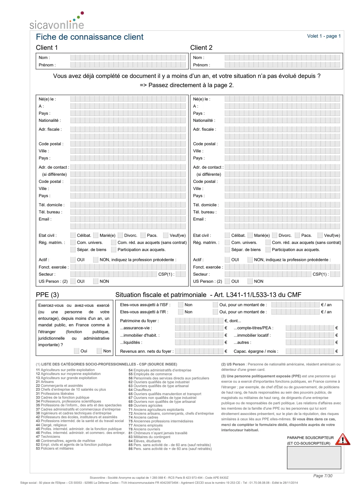 Questionnaire profil Client