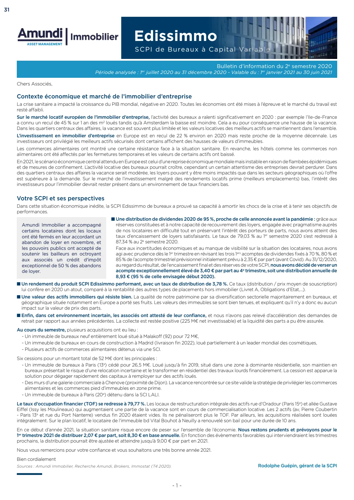 Bulletin trimestriel - 4ème trimestre 2020