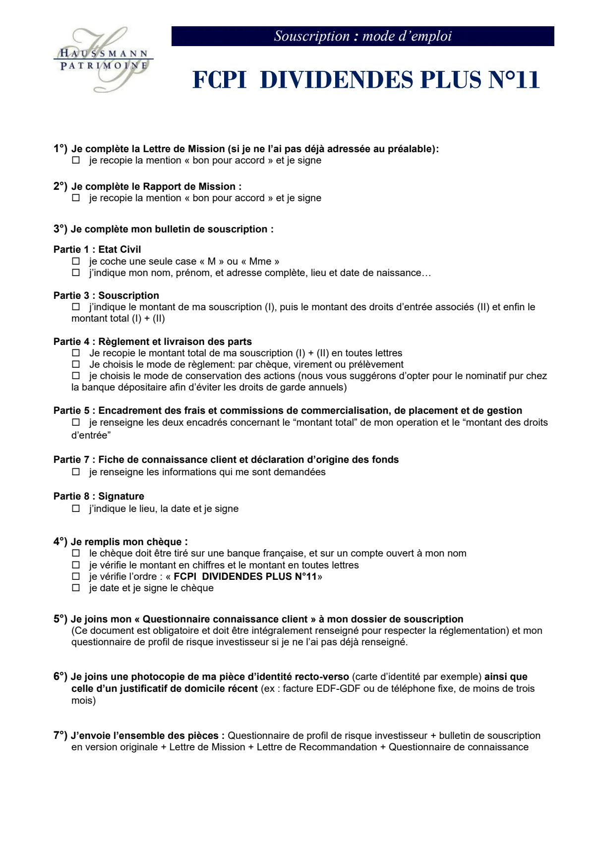 Bulletin de souscription (BS) vierge