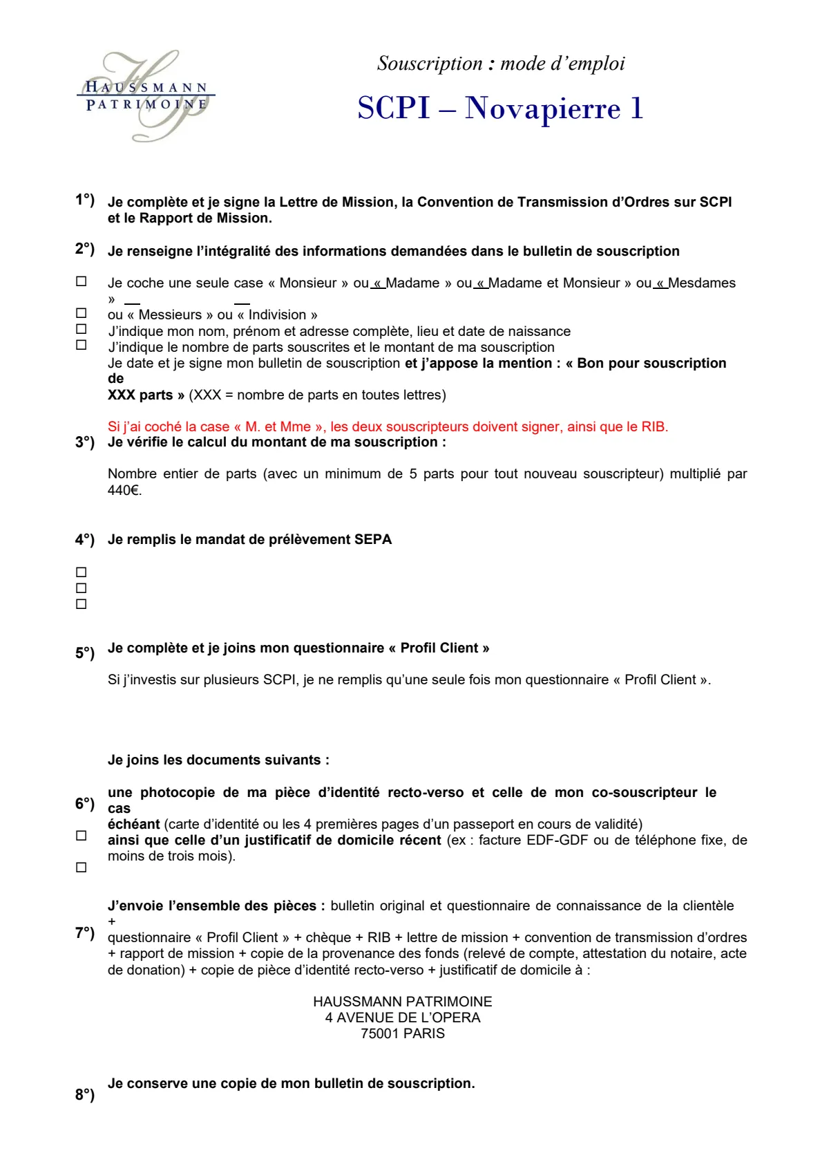 Bulletin de souscription (BS) remplissable