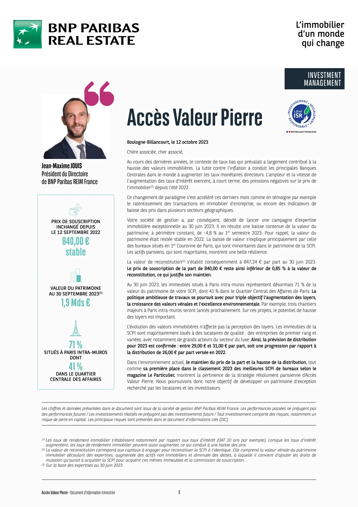 Bulletin trimestriel - 3ème trimestre 2023