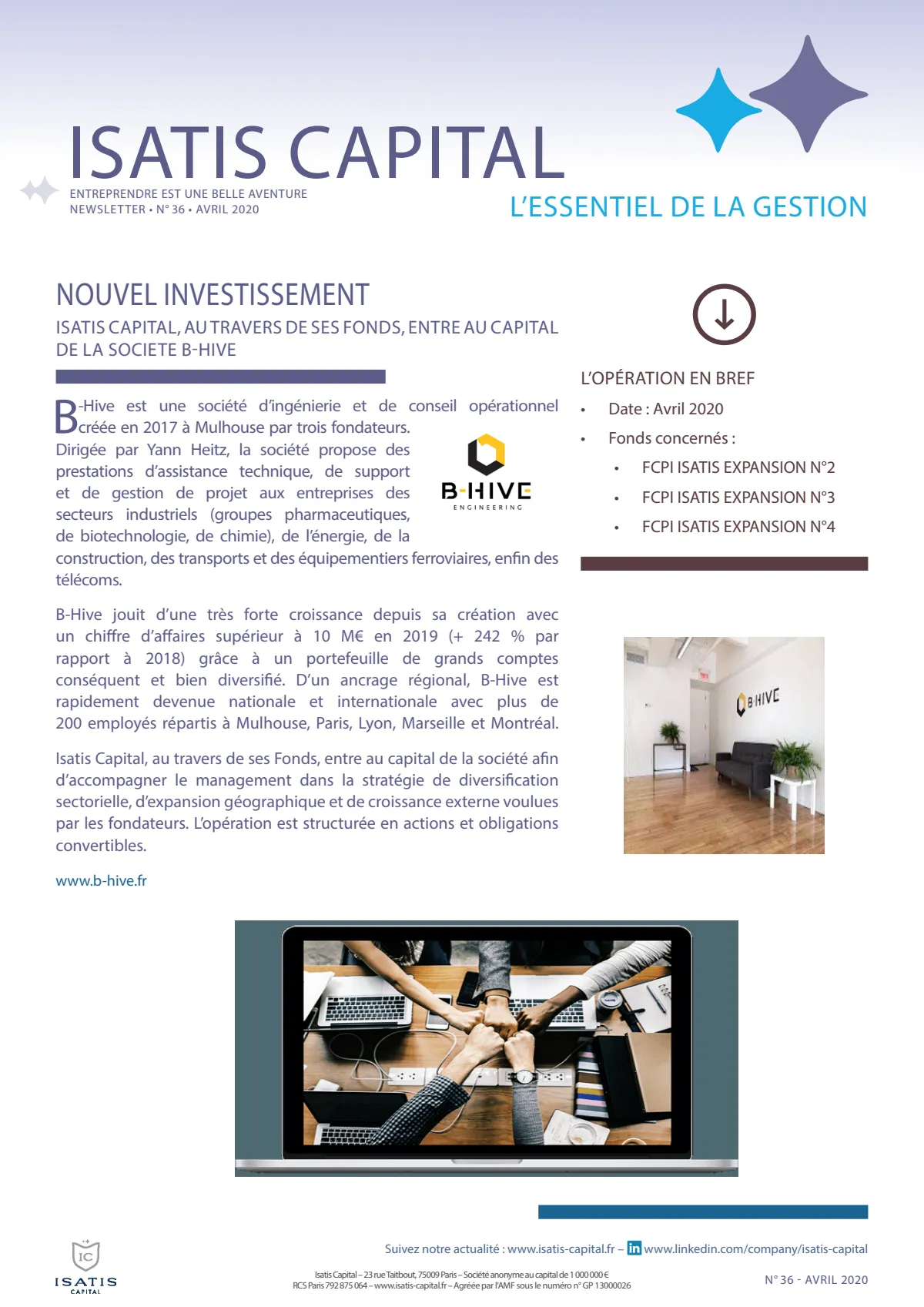 Newsletter n°36 - Avril 2020 - B HIVE