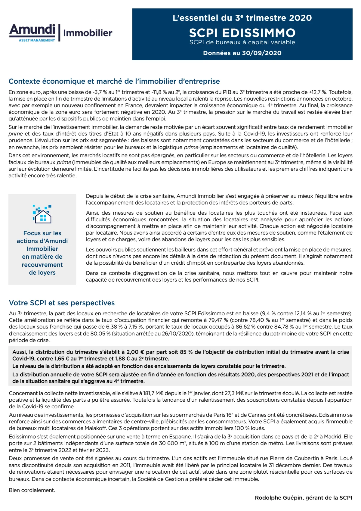 Bulletin trimestriel - 3ème trimestre 2020