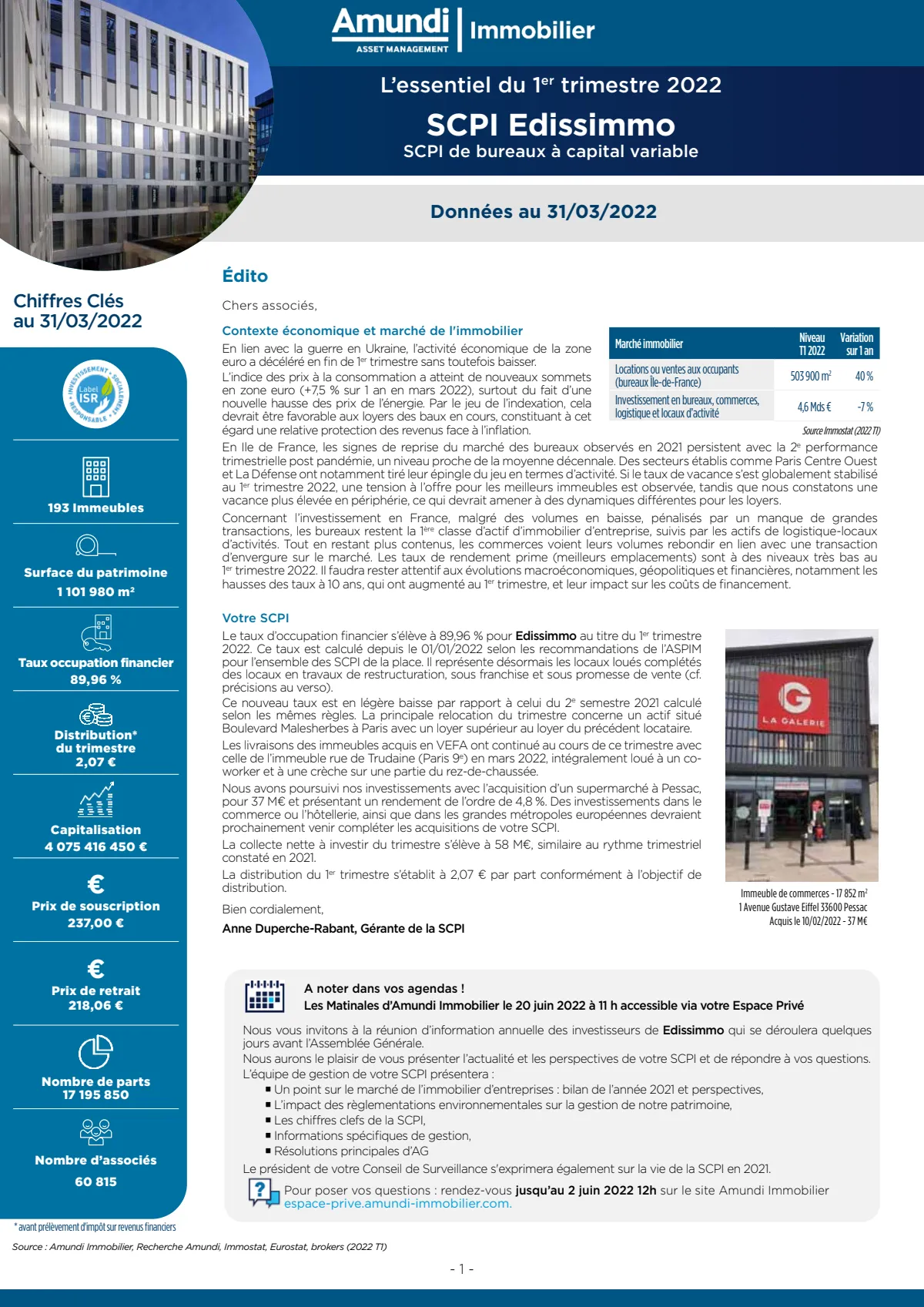 Bulletin trimestriel - 1er trimestre 2022