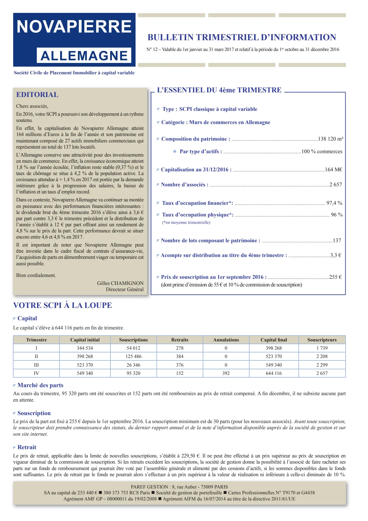 Bulletin trimestriel - 4ème trimestre 2016