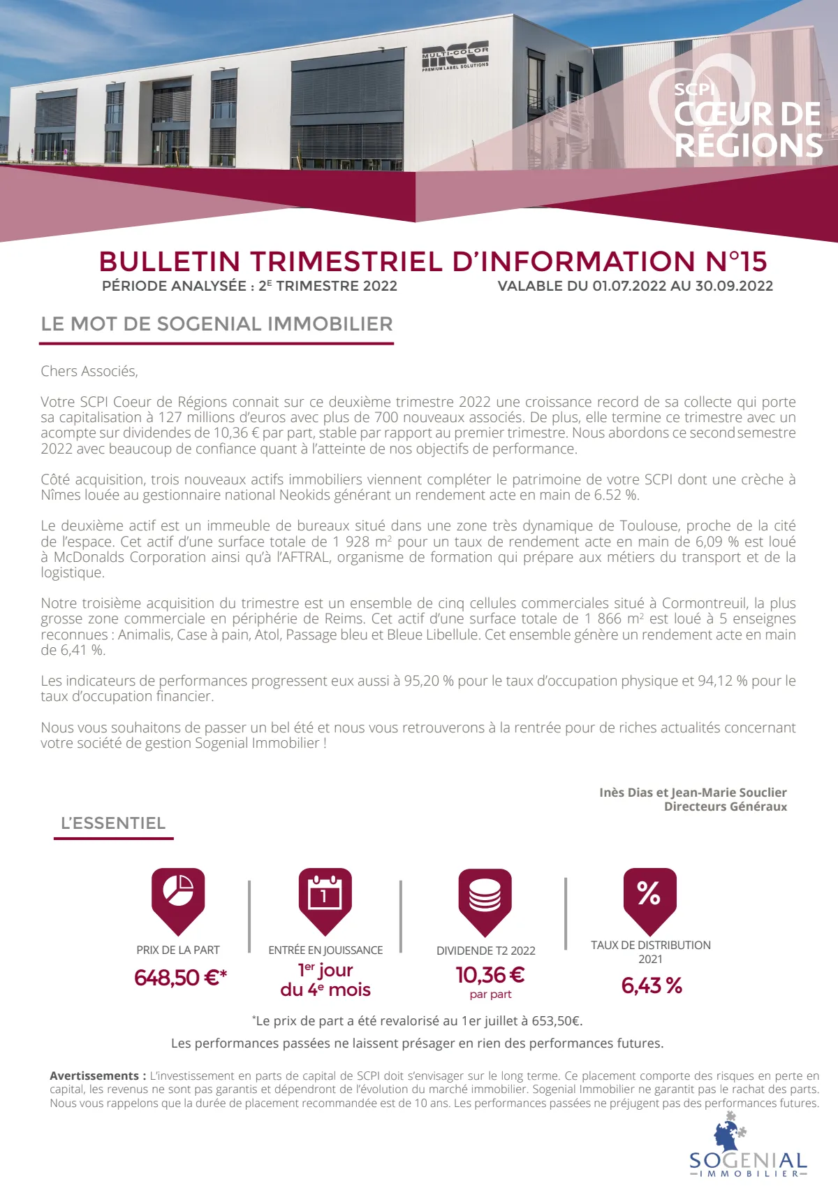 Bulletin trimestriel - 2ème trimestre 2022