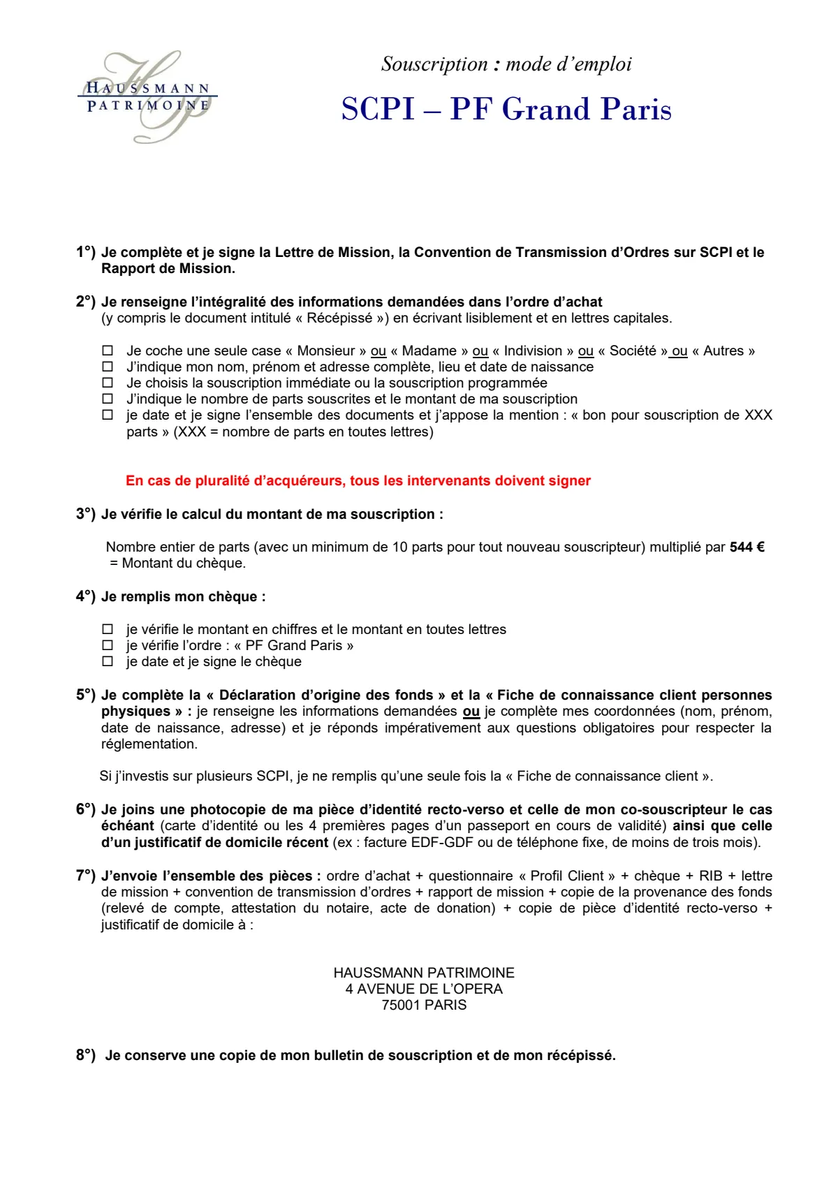 Bulletin de souscription (BS) remplissable