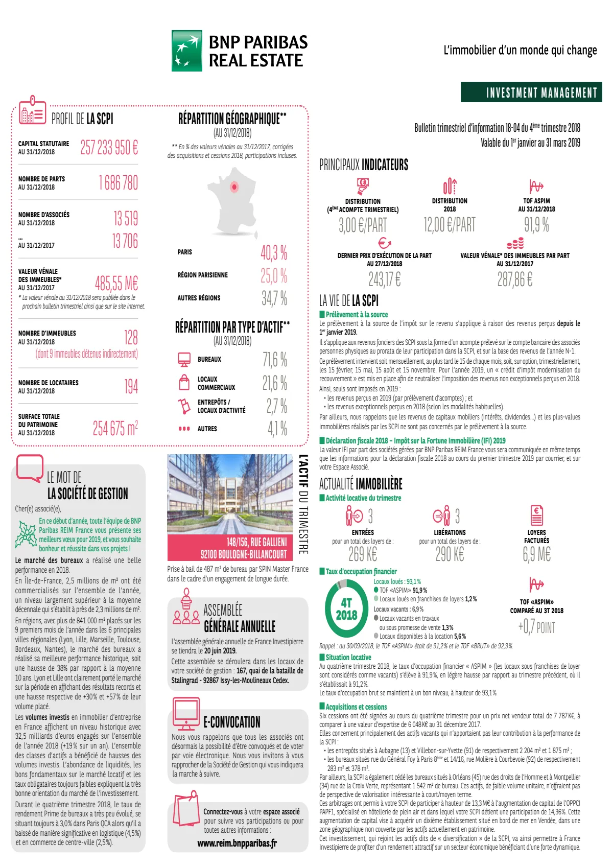 Bulletin trimestriel - 4ème trimestre 2018