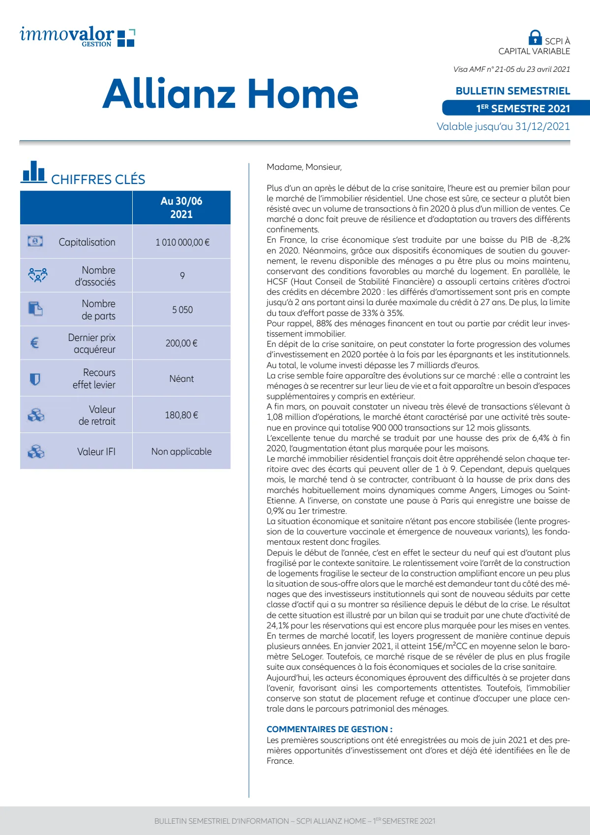 Bulletin trimestriel - 2ème trimestre 2021