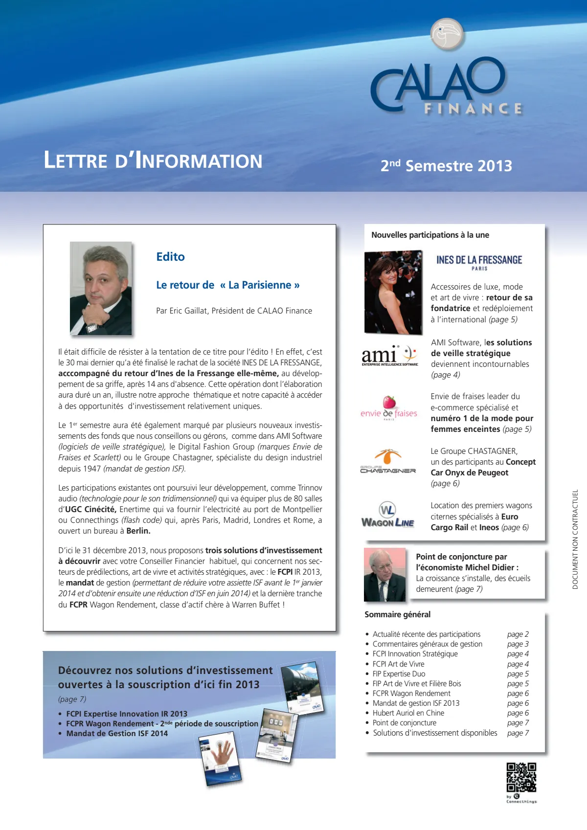 Lettre d'information - 2nd semestre 2013