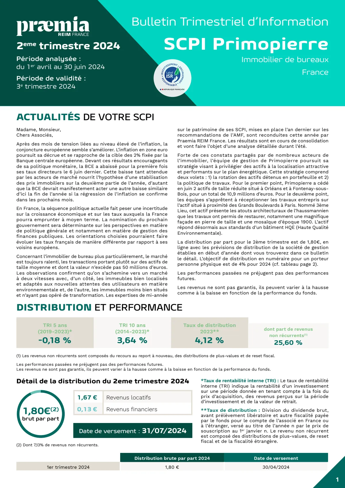 Bulletin trimestriel - 2ème trimestre 2024