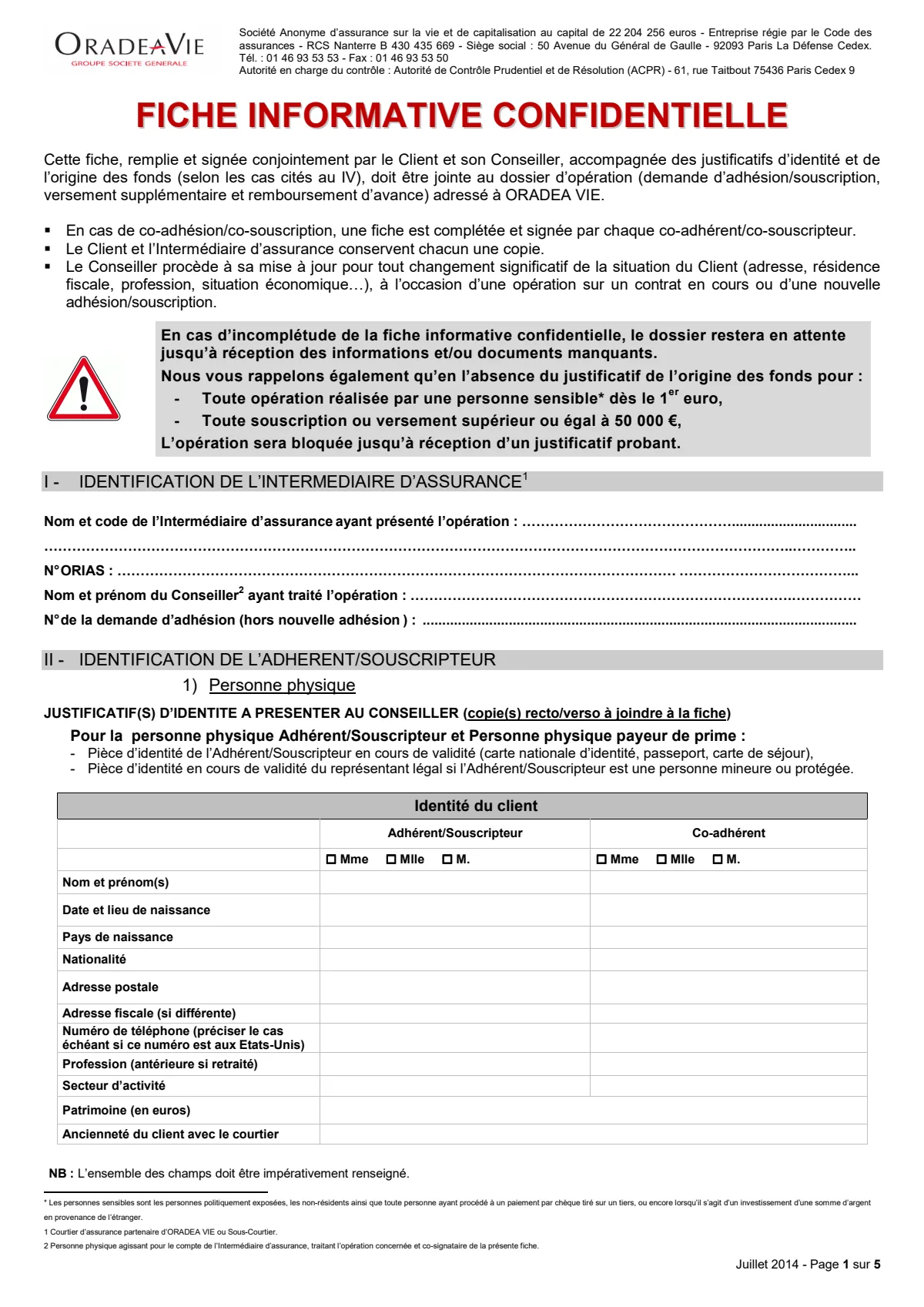 Questionnaire FATCA