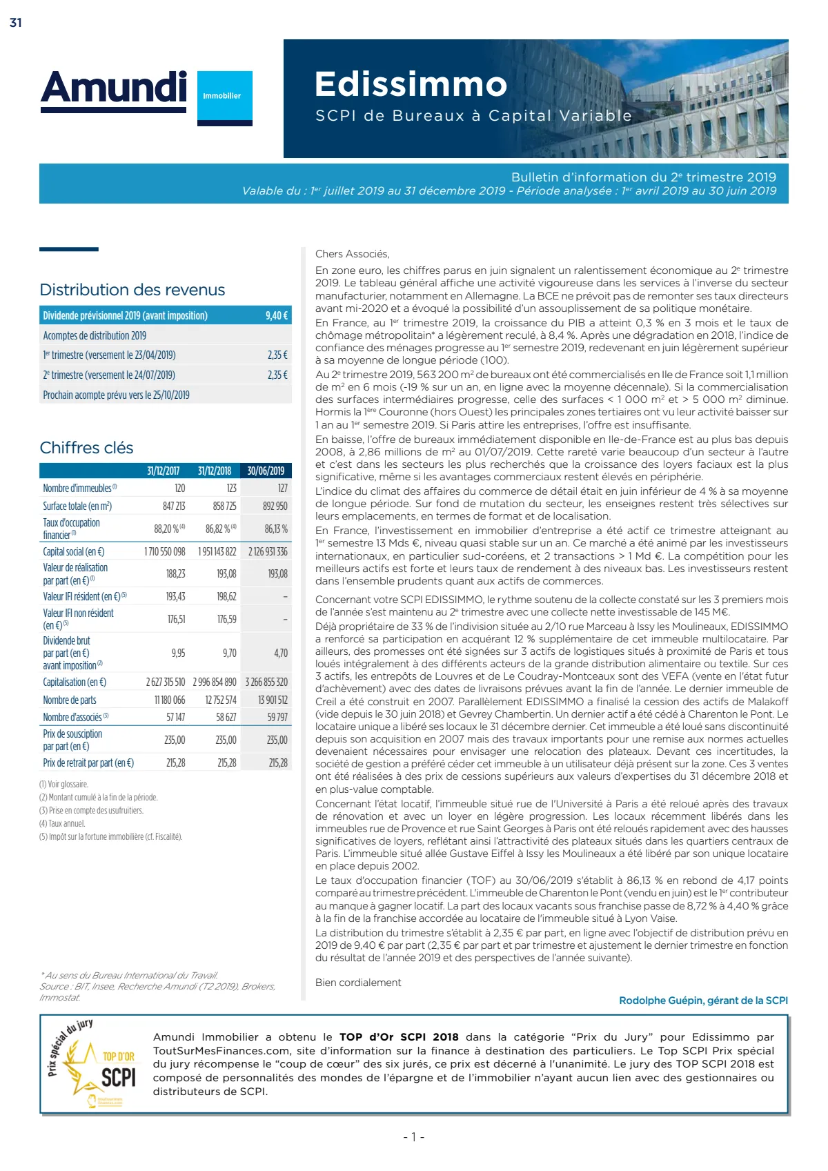 Bulletin trimestriel - 2ème trimestre 2019