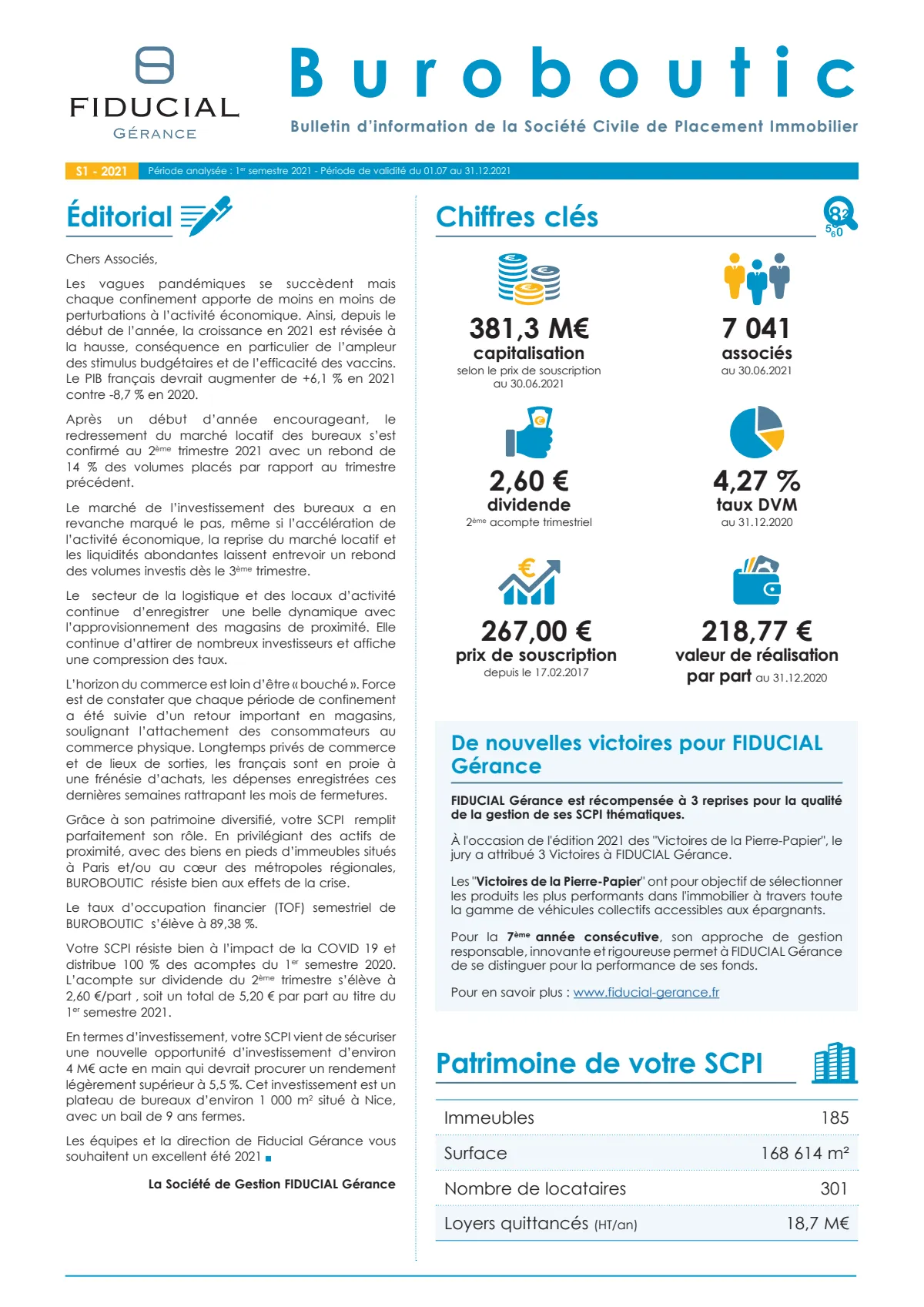 Rapport semestriel - 1er semestre 2021