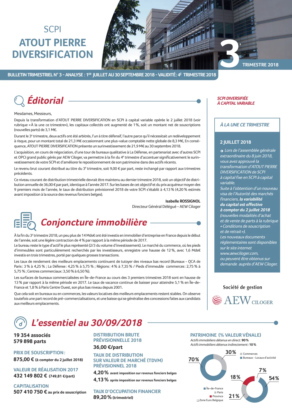 Bulletin trimestriel - 3ème trimestre 2018