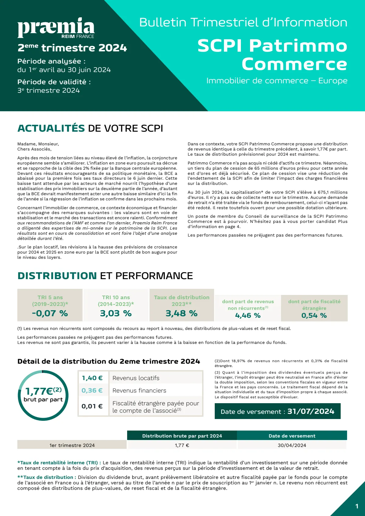 Bulletin trimestriel - 2ème trimestre 2024