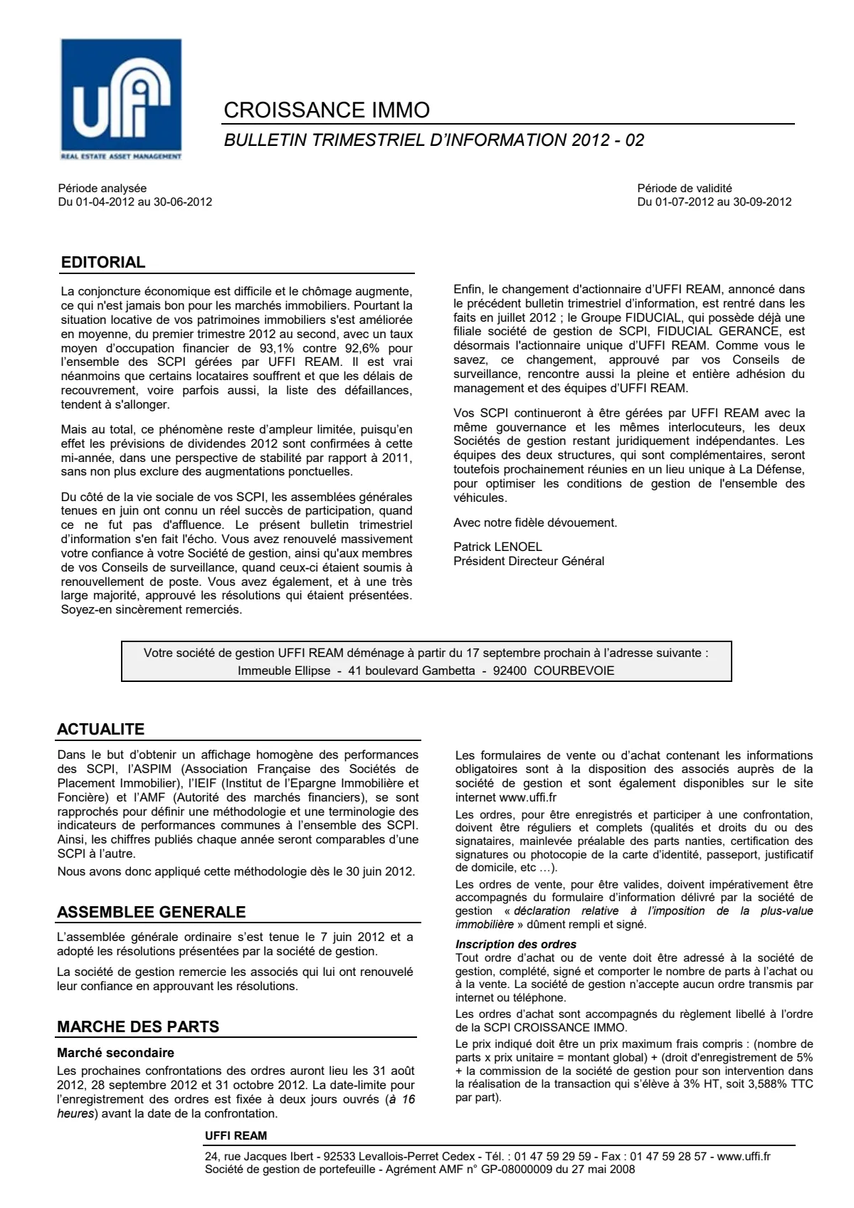 Bulletin trimestriel - 2ème trimestre 2012