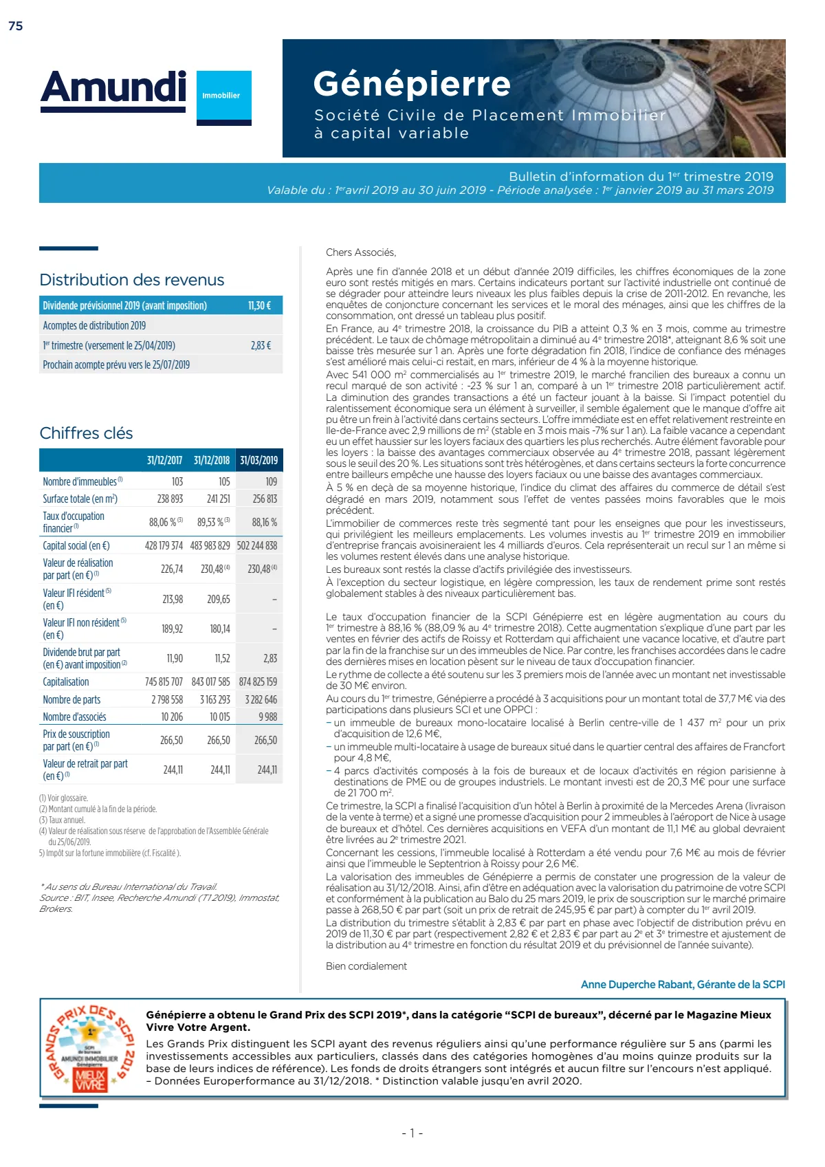 Bulletin trimestriel - 1er trimestre 2019