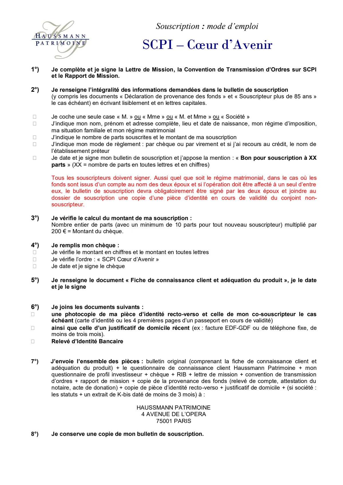 Bulletin de souscription (BS) vierge