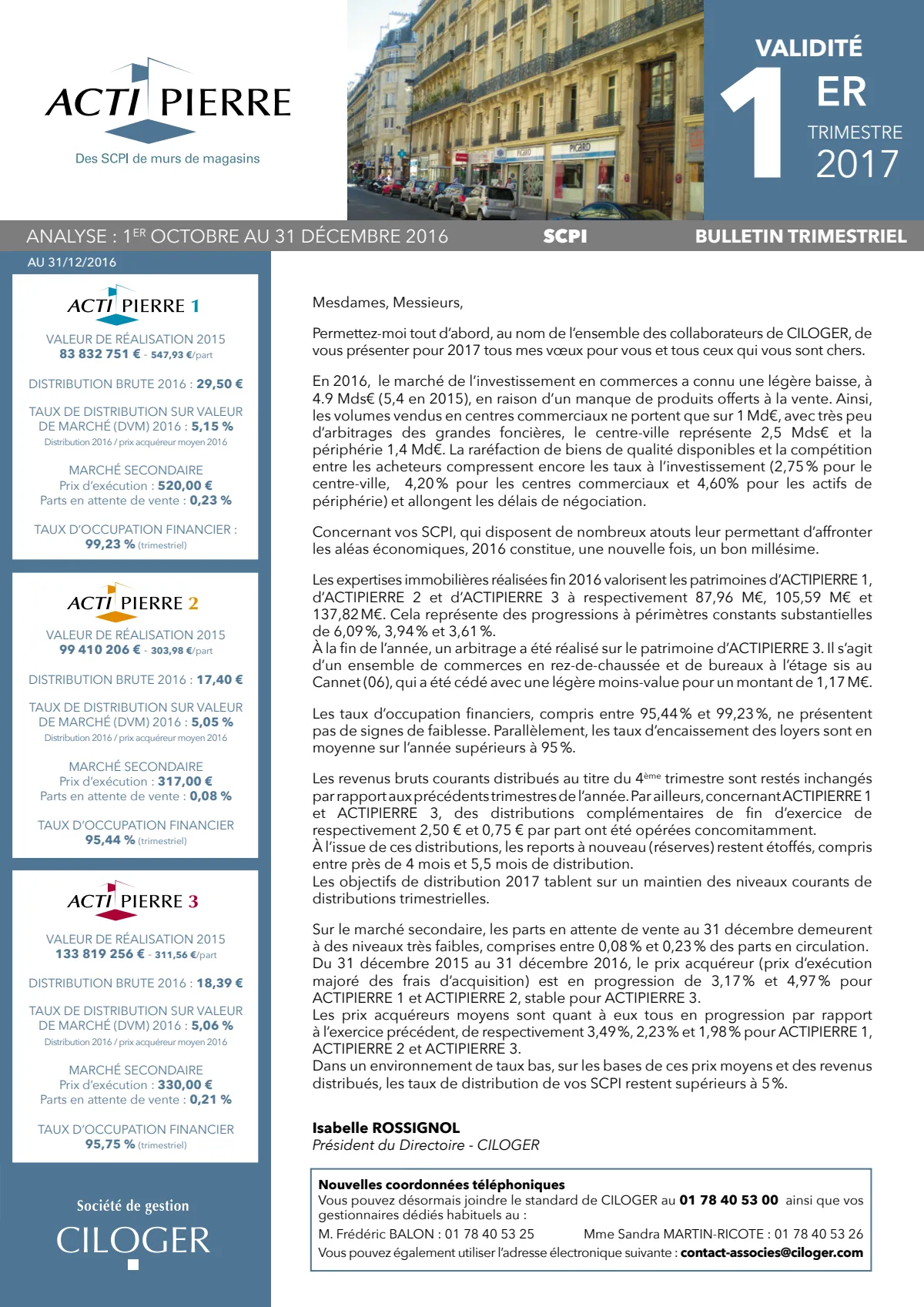 Bulletin trimestriel - 4ème trimestre 2016