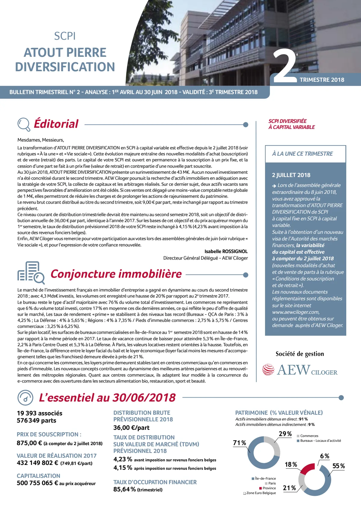 Bulletin trimestriel - 2ème trimestre 2018