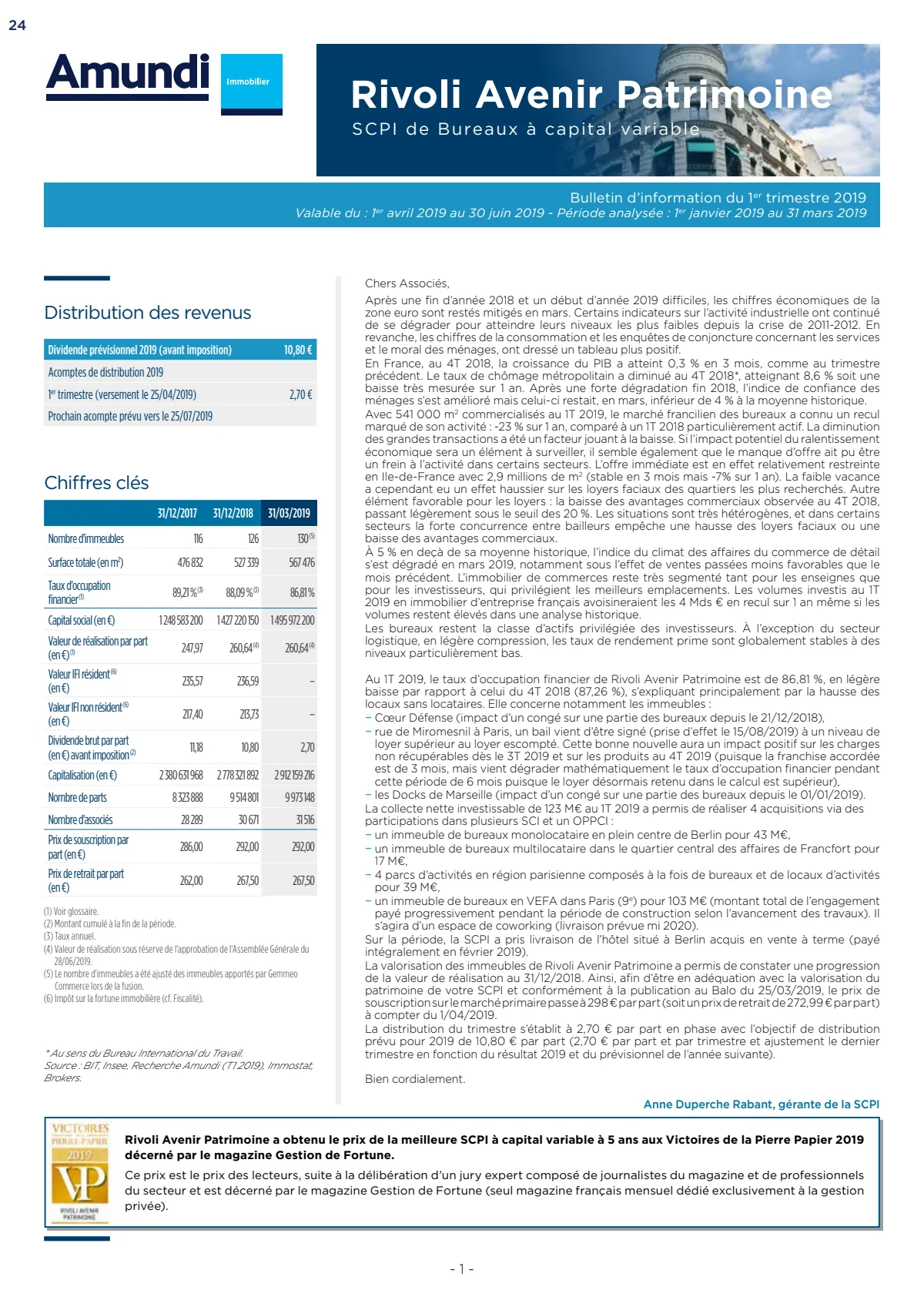 Bulletin trimestriel - 1er trimestre 2019