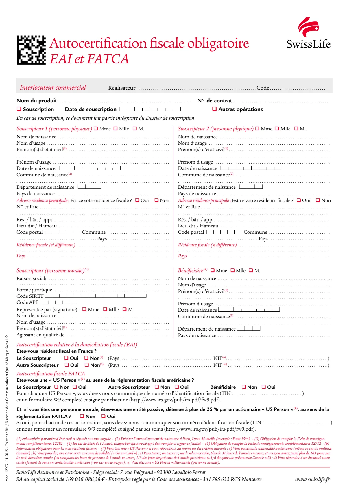 Autocertification fiscale FATCA