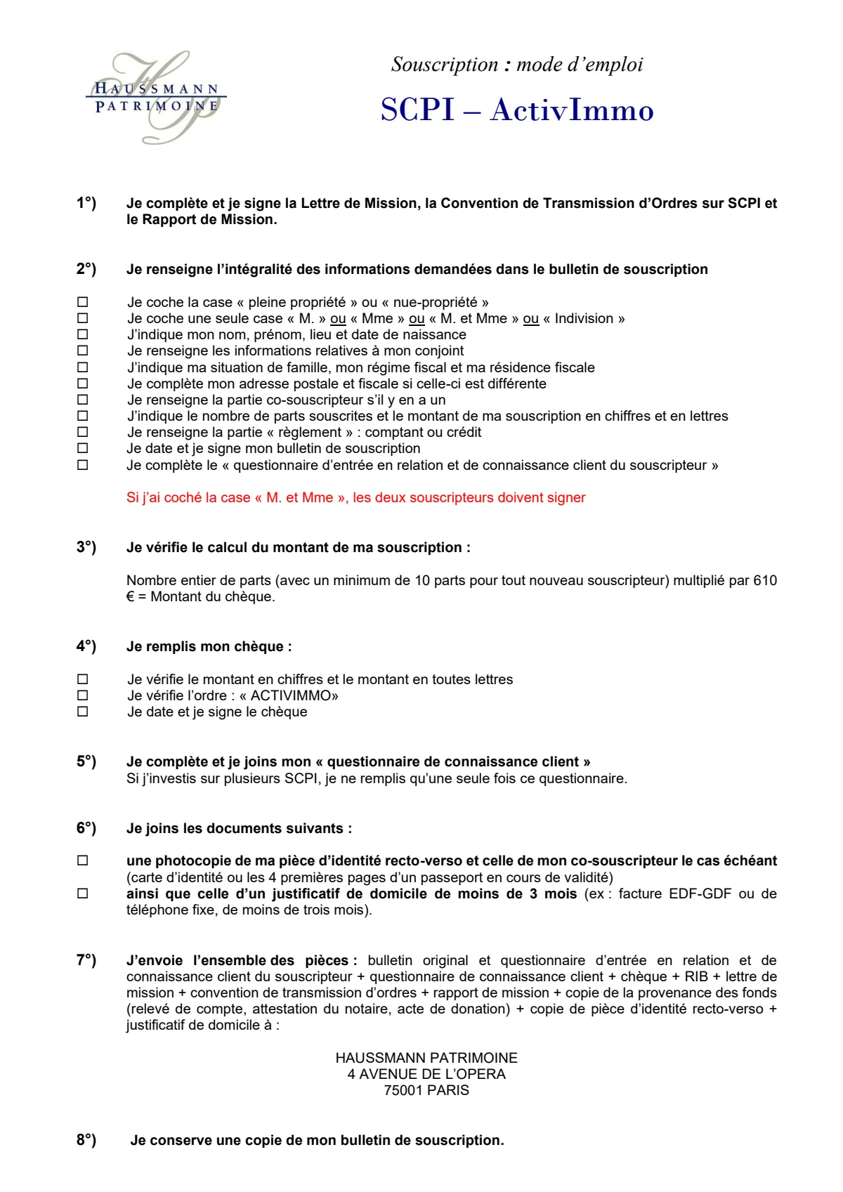 Bulletin de souscription dynamique (BS)