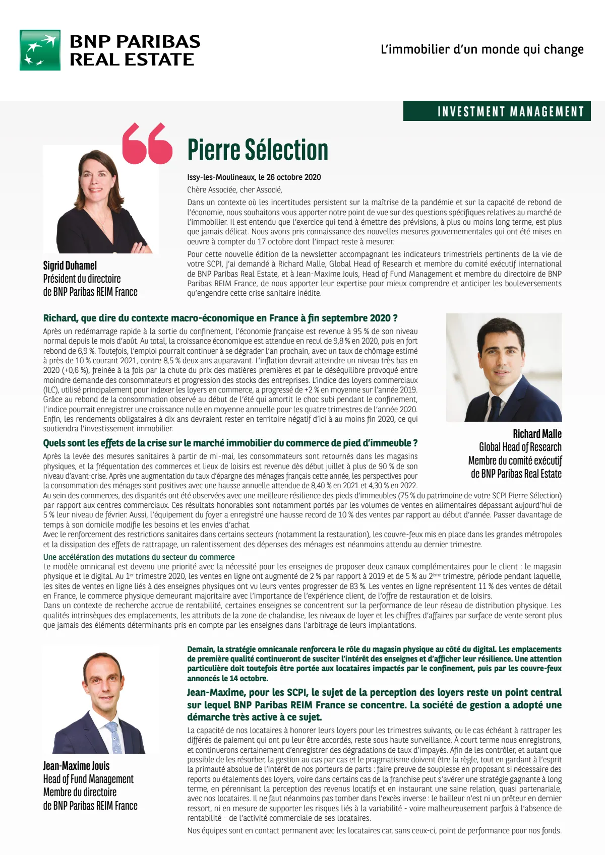 Bulletin trimestriel - 3ème trimestre 2020