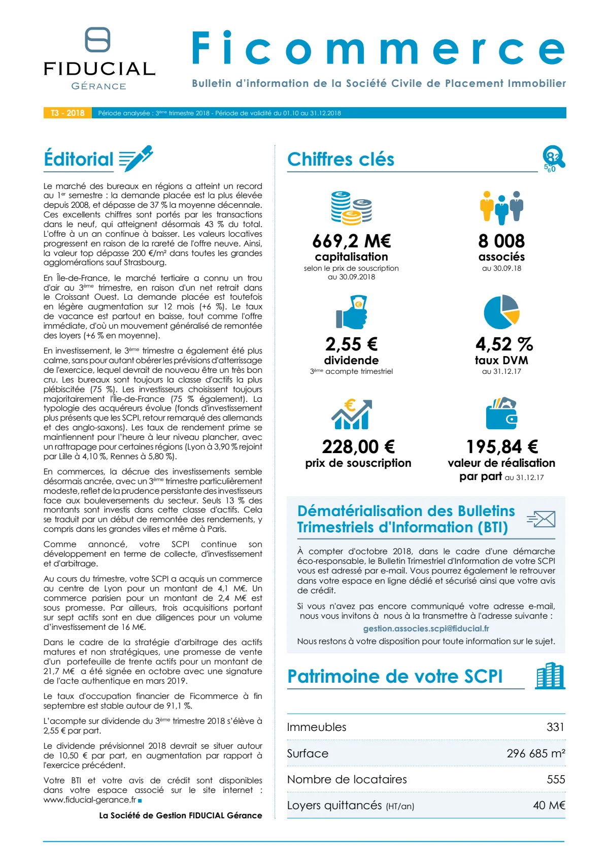 Bulletin trimestriel - 3ème trimestre 2018