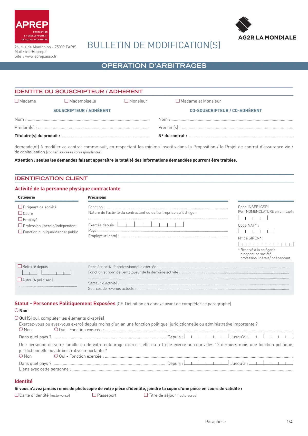 Bulletin de modification d'arbitrage