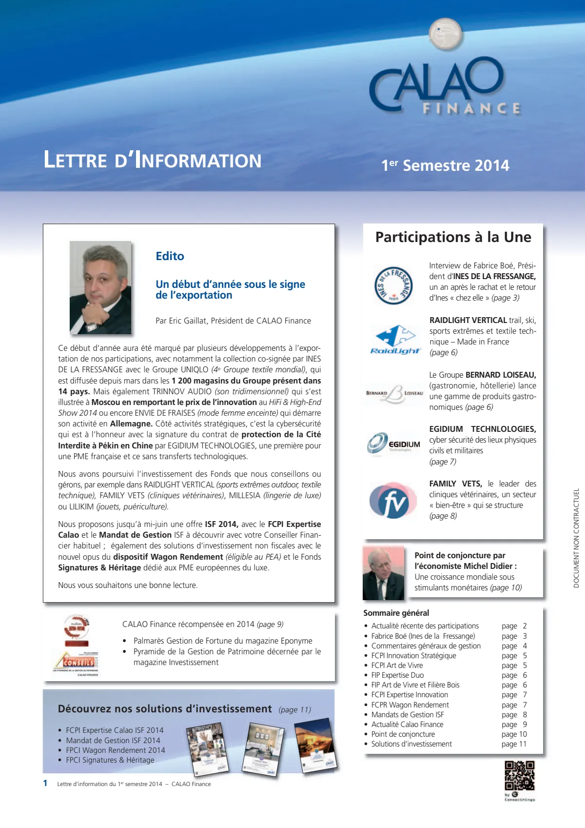 Lettre d'information - 1er semestre 2014