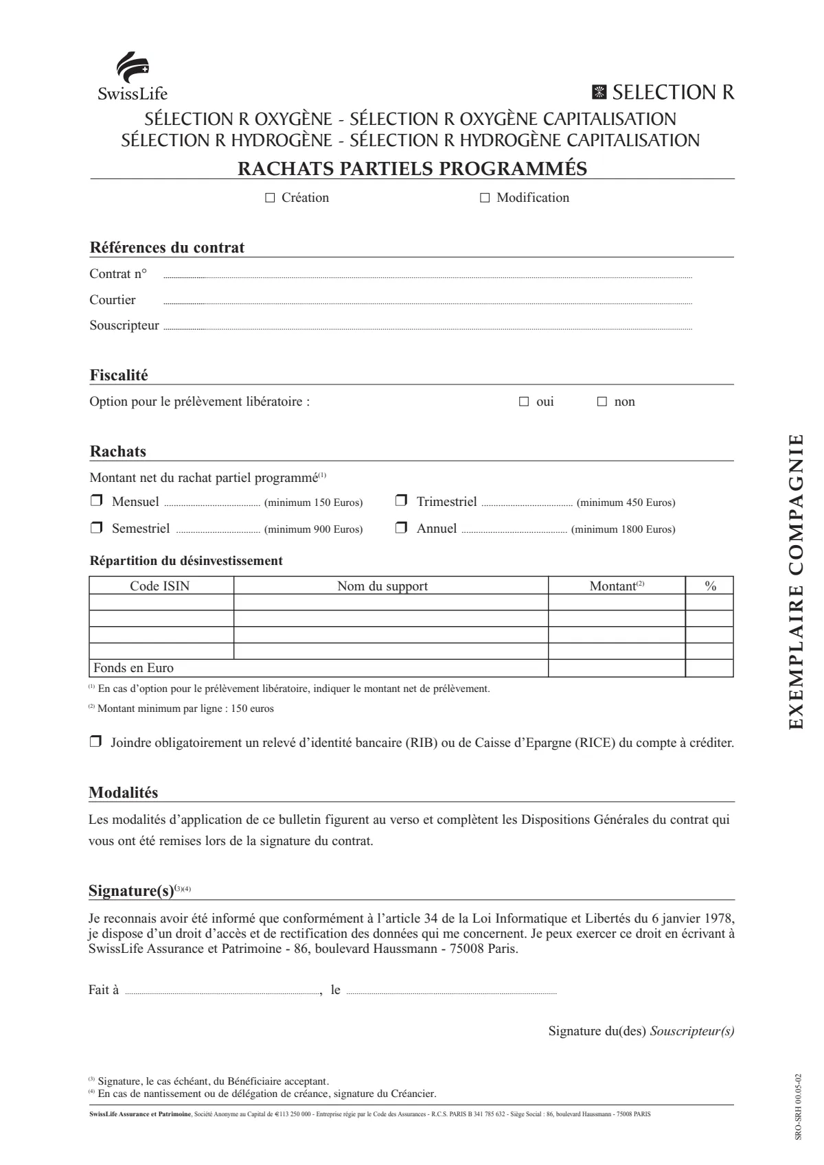 Bulletin de rachats partiels programmés