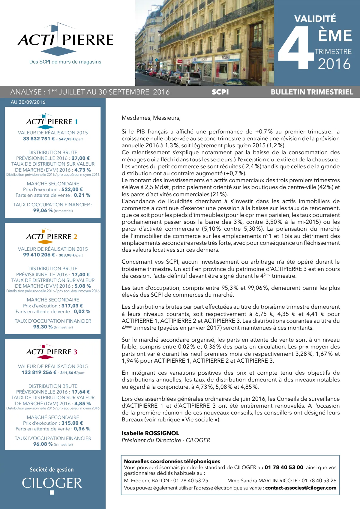 Bulletin trimestriel - 3ème trimestre 2016