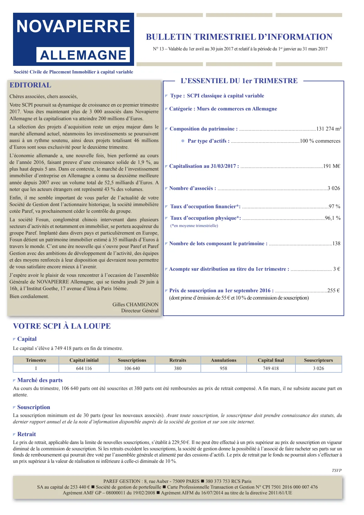 Bulletin trimestriel - 1er trimestre 2017